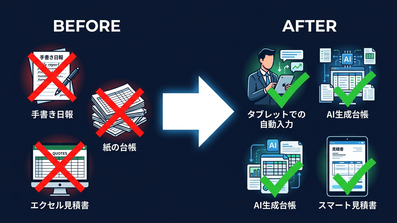Before: 手作業の書類作成 → After: AIによる自動化
