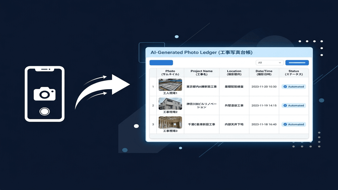 写真台帳自動生成のUI画面